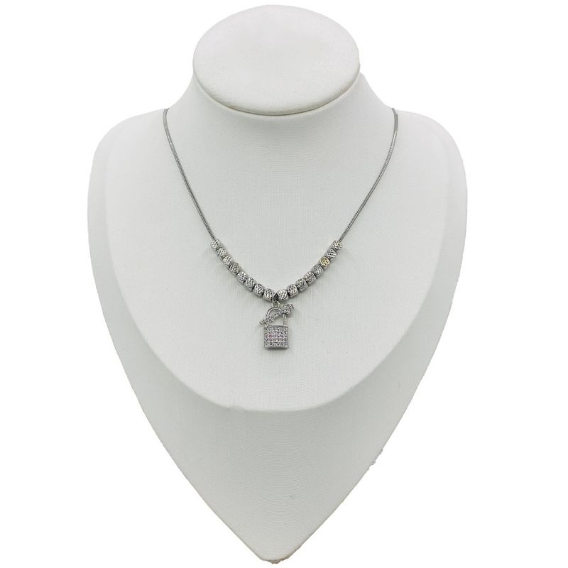 Korean East Gate Silver Micro Set Zircon Design Head Key Pendant Electroplated Lock Bone Chain Women's Necklace_voghion.com