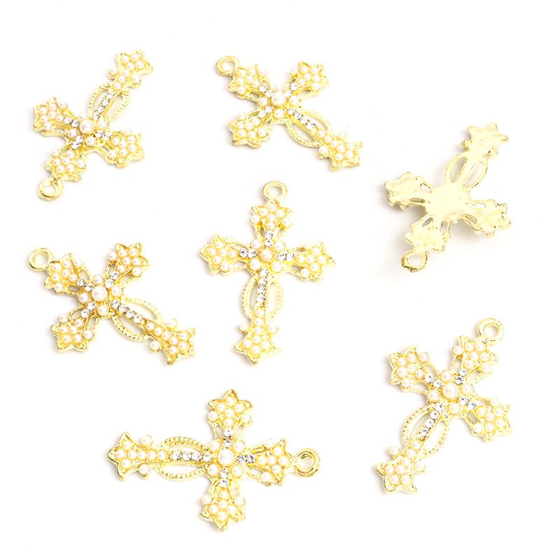 Anhänger aus Legierung mit eingelegter Perle im gotischen Stil, religiöser Anhänger zum Selbermachen von Schmuckzubehör für Armbänder, Halsketten und Ohrringe_voghion.com