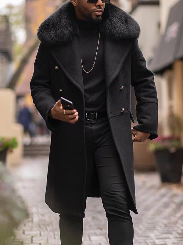 2024 New Casual Woolen Solid Color Slim Fit Double breasted Youth Men's Coat Collar_voghion.com