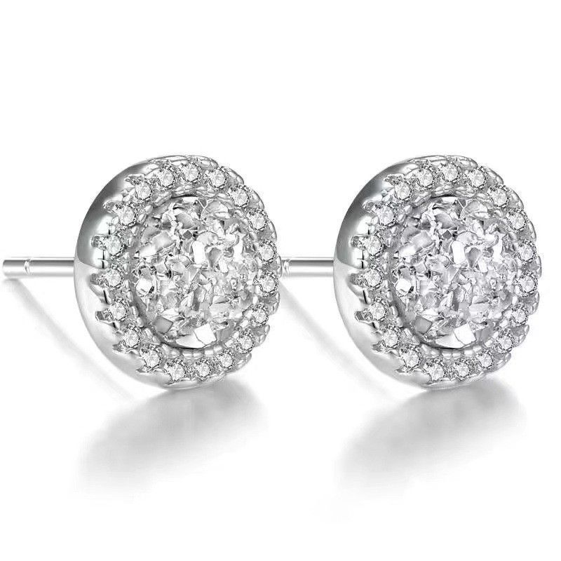 Full Of Diamond Crystal Cluster Stone Earrings, Unique Design Men, Titanium Steel Color Resistant Personalized,_voghion.com