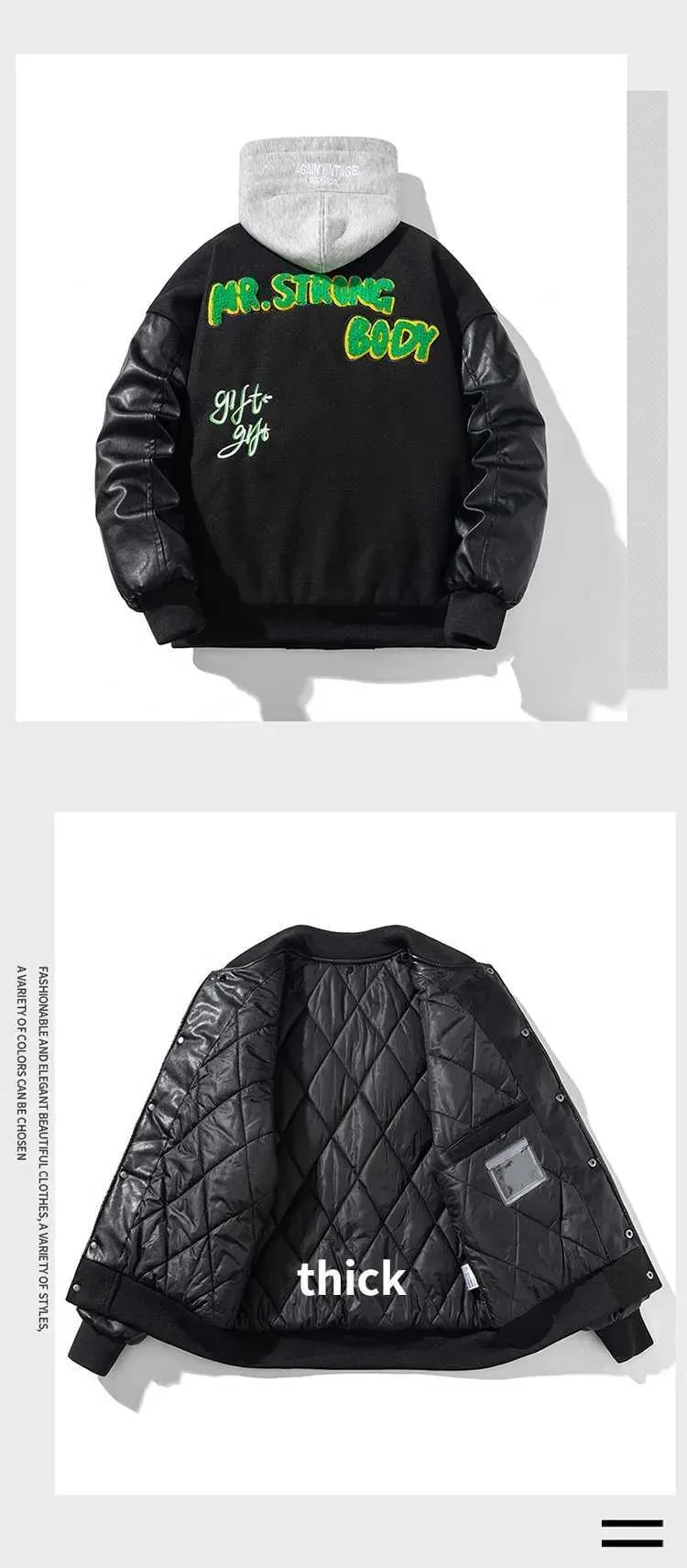 Vestes en cuir, vestes rouges : veste de baseball tendance, vestes d'hiver en fourrure pour hommes - Parka chaude boutonnée style universitaire_voghion.com