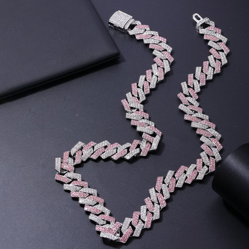 Collana da uomo prismatica a quadrilatero con catena cubana a strisce, stile hip hop, piccola, da 15 mm, con ciondolo hip hop_voghion.com