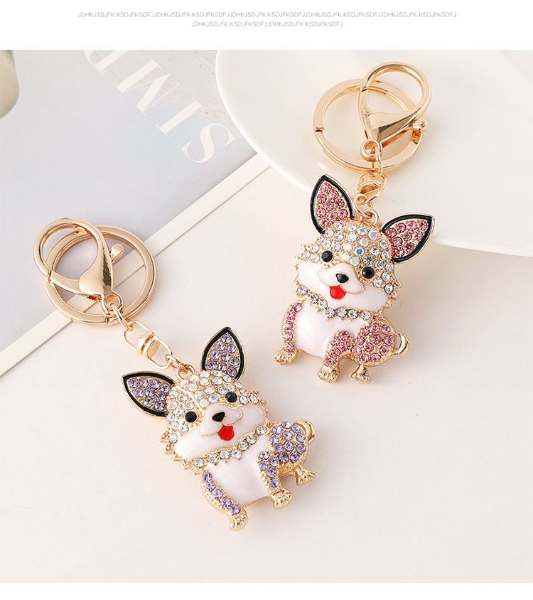 Niedlicher Hund Metall Schlüsselanhänger Anhänger Öltropfen eingelegt Diamant Tier Welpe Mode Tasche Charme kleines Geschenk_voghion.com