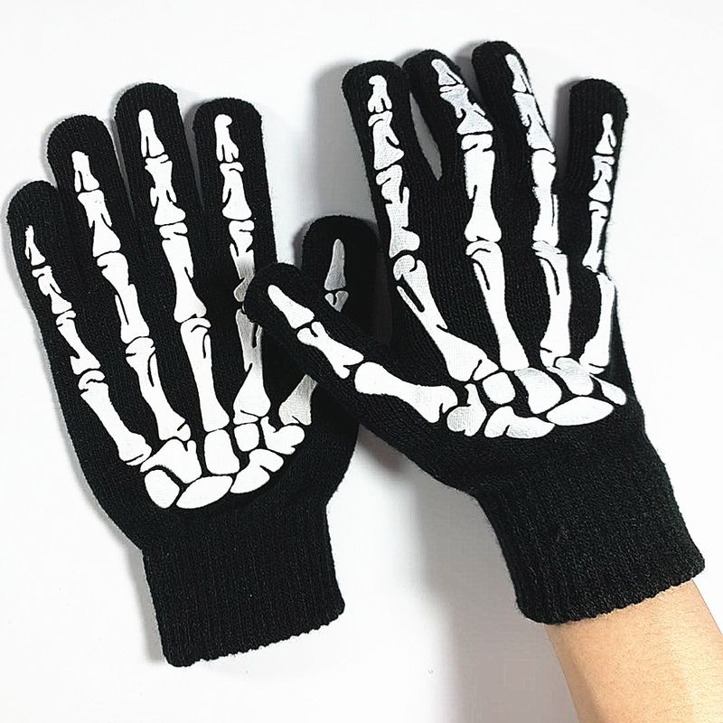 Winter Halloween Skull Claw Pattern Luminous Knitted Touch Screen Gloves Night Glow Performance Props Gloves_voghion.com
