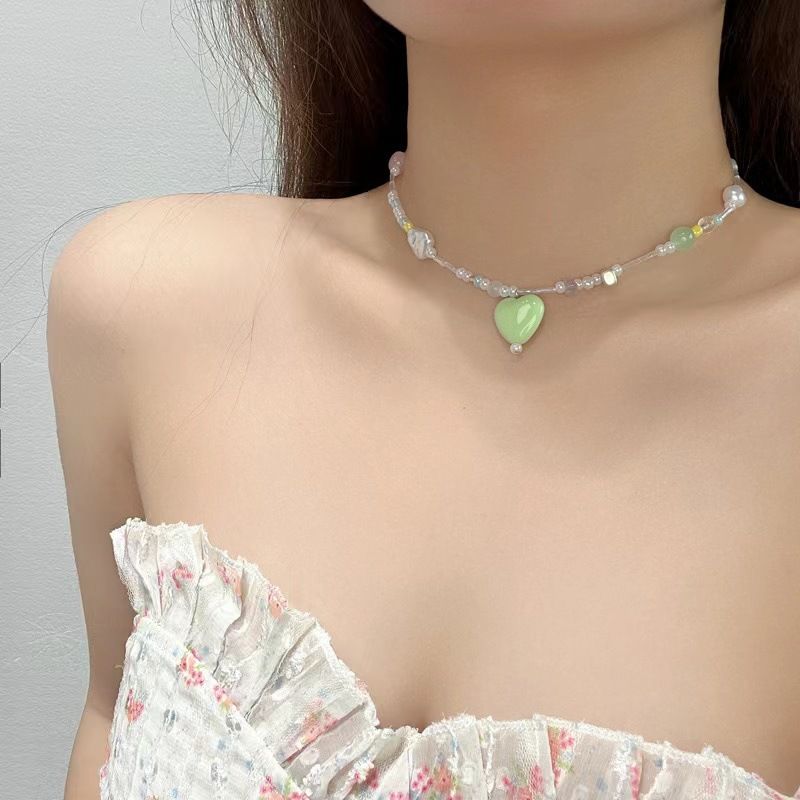 New Colorful Beaded Necklace, Sweet Versatile Women, Fashionable and High Grade, Collar Chain, Rainbow Dopamine_voghion.com