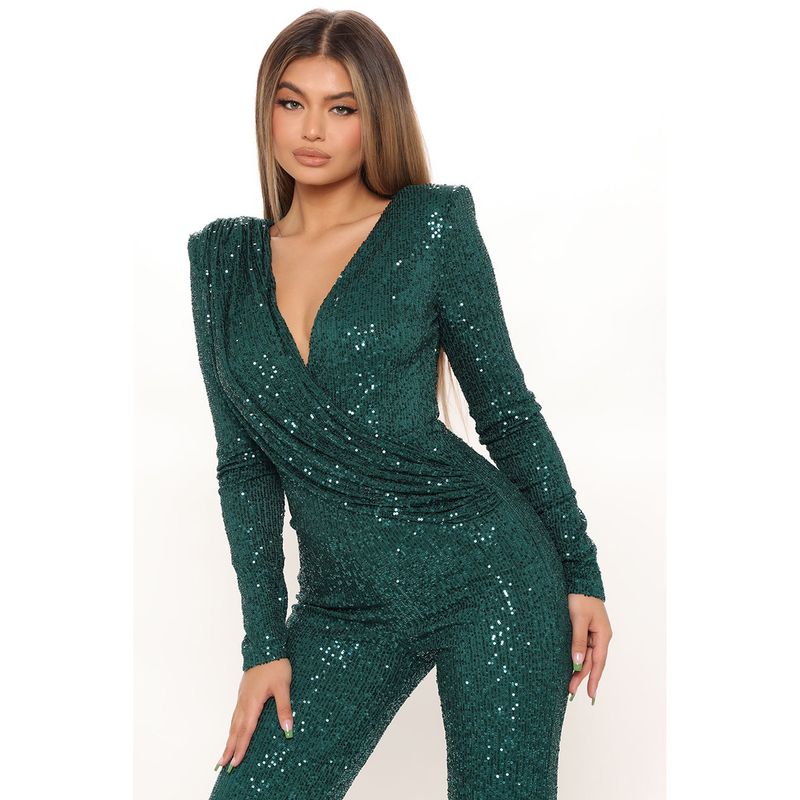 Women's Clothing Sequin Jumpsuit Sequin Sexy Deep V Neck Jumpsuit_voghion.com