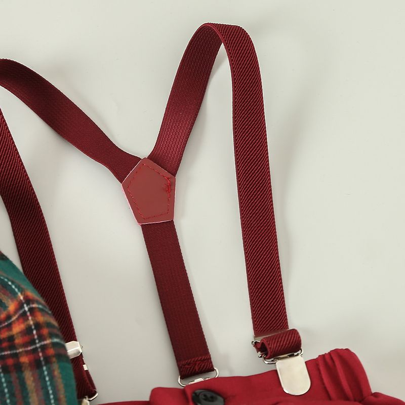 Novo conjunto de terno xadrez da moda para meninos com gola de laço, calças e conjunto de duas peças para crianças de pequeno e médio porte_voghion.com