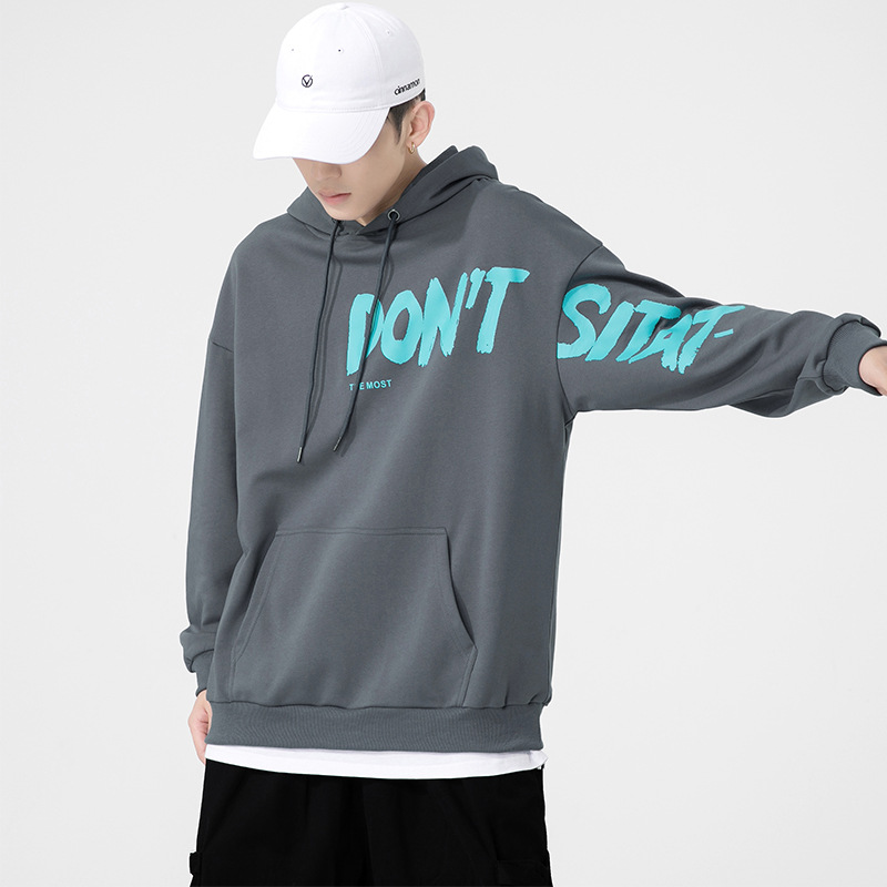 Hooded sweater for men in autumn and winter 2023, new Korean version loose fashion label printed top, men's long sleeved_voghion.com