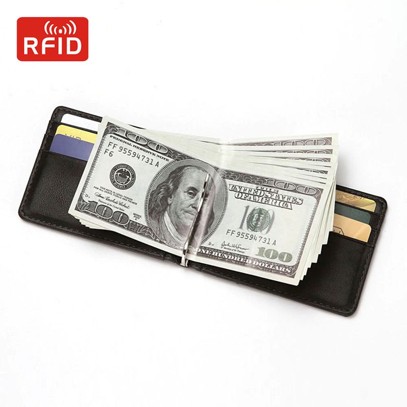 Men’s Bags Simple Men's Dollar Clip Wallet New Pu Leather RFID Anti Theft Card Holder Business Men's Wallet Card Holder_voghion.com