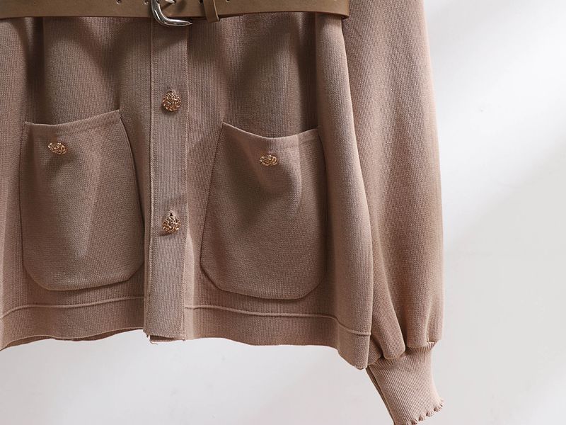 Abbigliamento da donna Autunno e inverno Maglione lavorato a maglia Completo polo Collo maglione largo Giacca vita alta Pantaloni gamba larga Completo due pezzi_voghion.com