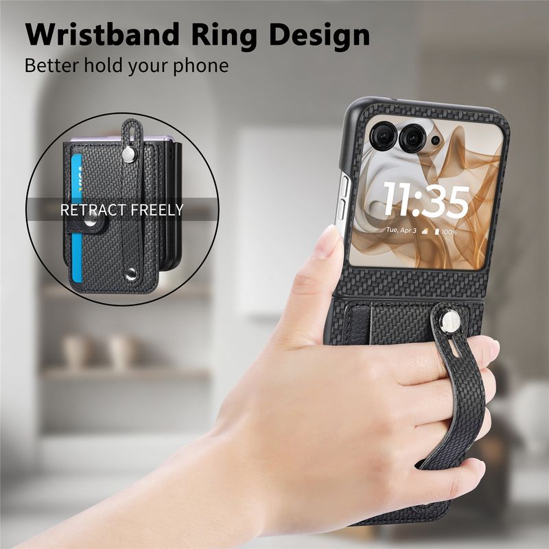 TechGlobe Compatible With Motorola Razr 60 Ultra Phone Case Carbon Fiber Texture Multi-Functional Holder Stand Insert Card Leather_voghion.com