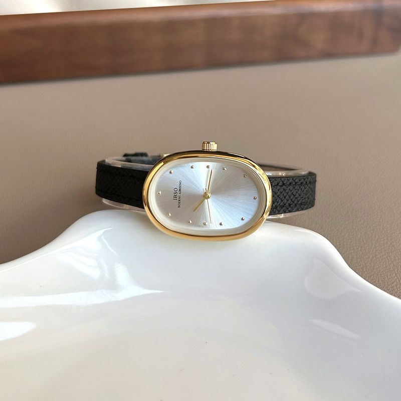 IBSO Damen-Modeuhr mit ovalem Lederarmband und kleinem Zifferblatt, 1063_voghion.com