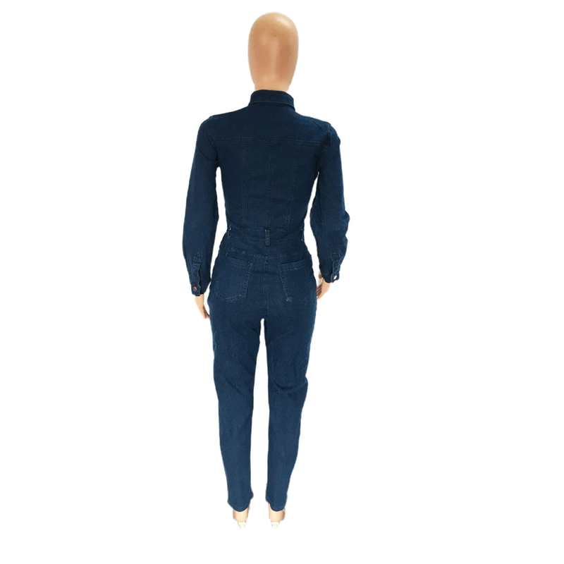 Women's fashion wash denim jumpsuit_voghion.com