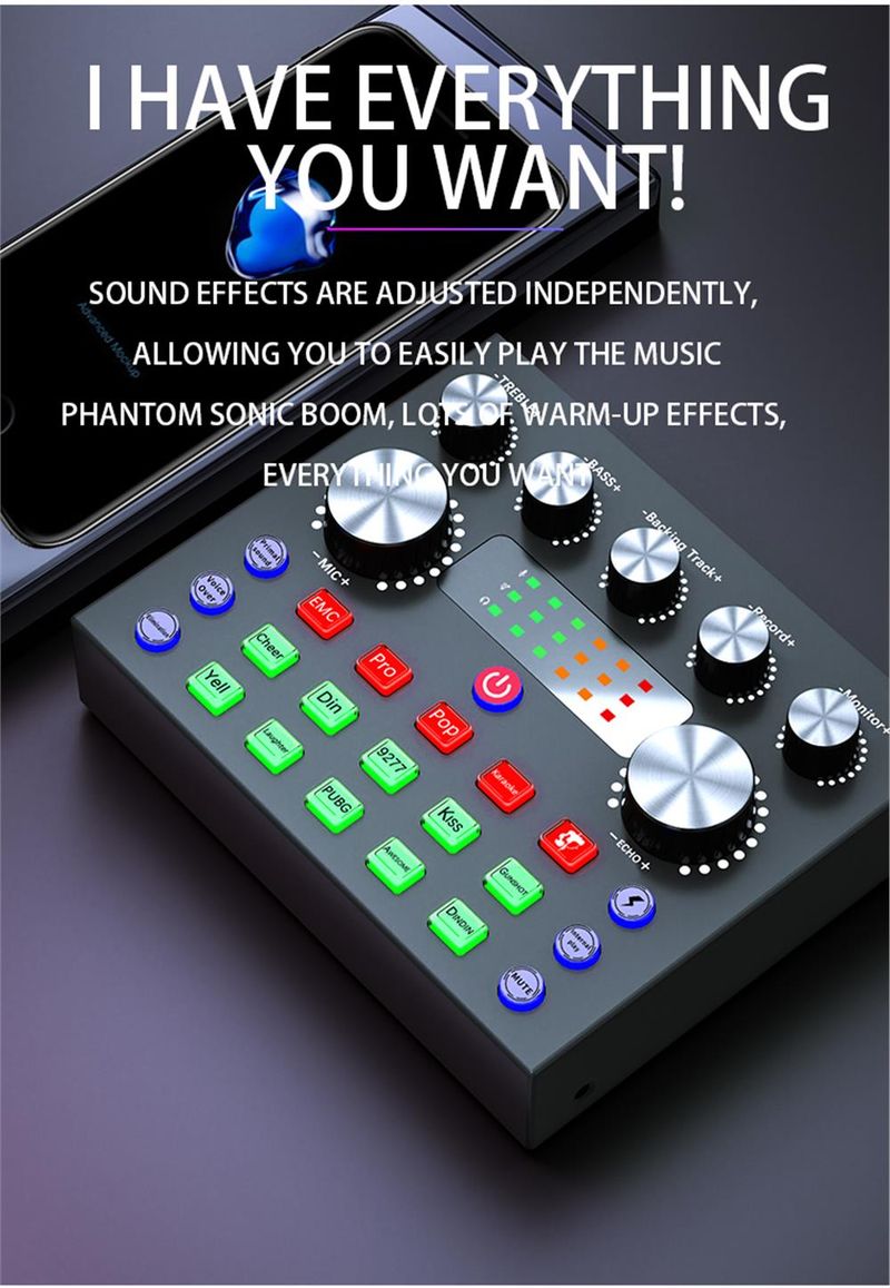 Mixer audio professionale Podcast Studio Q7 per la registrazione di streaming live, kit scheda audio per telefono e PC_voghion.com