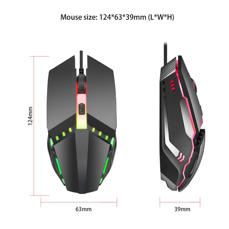Nuova combinazione di tastiera e mouse cablato con luce colorata emissione 3 velocità 1600 DPI 125 HZ mouse ergonomico da ufficio_voghion.com