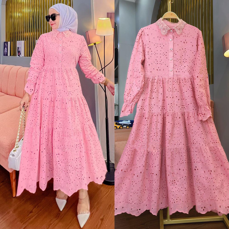 Abito in pizzo cavo ricamato da donna musulmana indonesiana_voghion.com