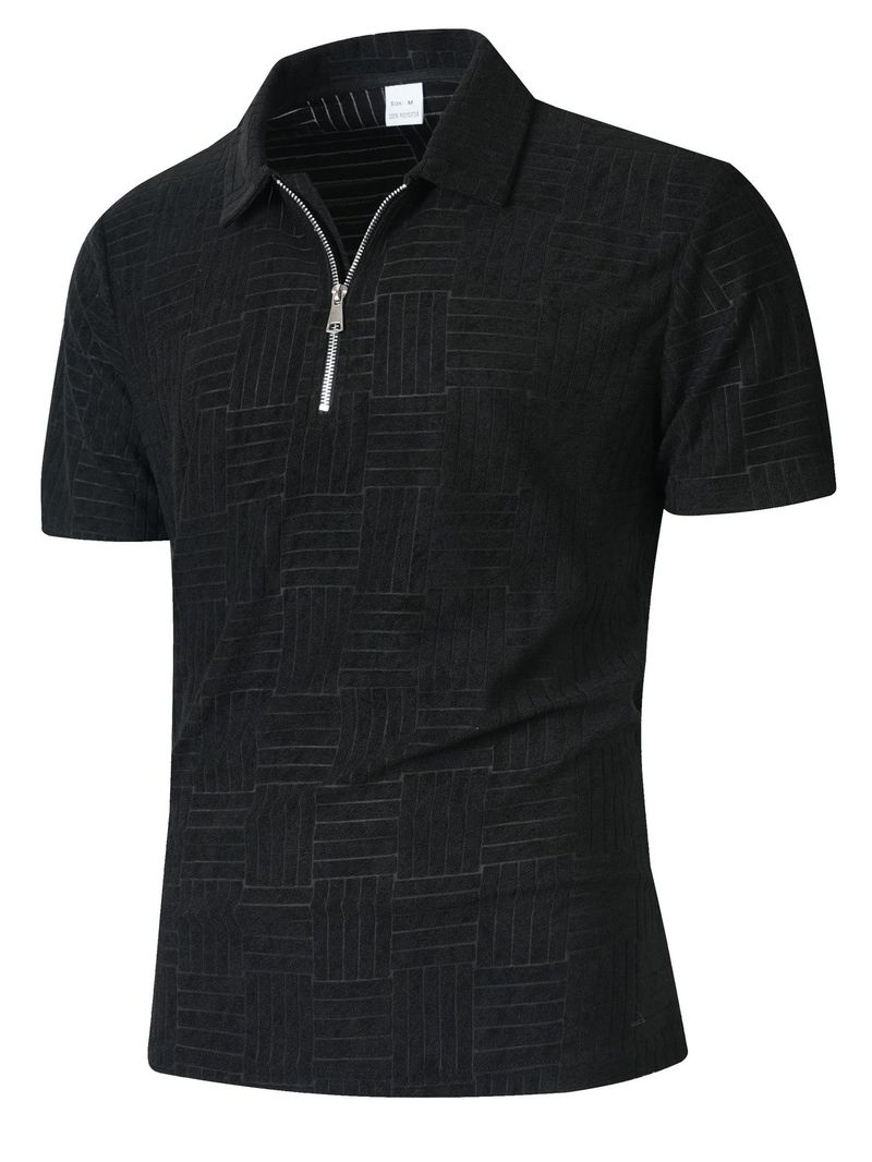 Summer New European And American Men's Polo Shirt Short Sleeve Button T-shirt Loose Jacquard Top Tees Shirt Men's Fashion_voghion.com
