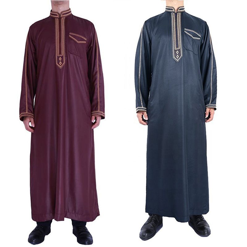 Men's Clothing Men's Muslim Robe Stand Collar Printed Ethnic Style Loose And Comfortable Jumpsuit_voghion.com