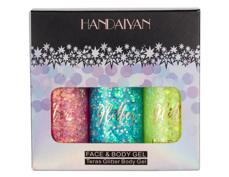 HANDAIYAN 3-teiliges Glitzer-Lidschatten-Gel-Set – Meerjungfrauen-schimmernde Körperlotion, flüssiger Lidschatten, Mehrzweck-Make-up für Gesicht und Körper_voghion.com