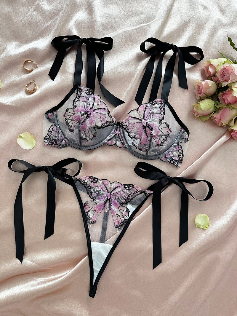 Lingerie Intimo Sexy con Ricamo a Farfalla in Rete e Tentazione Trasparente, Vendita Calda_voghion.com