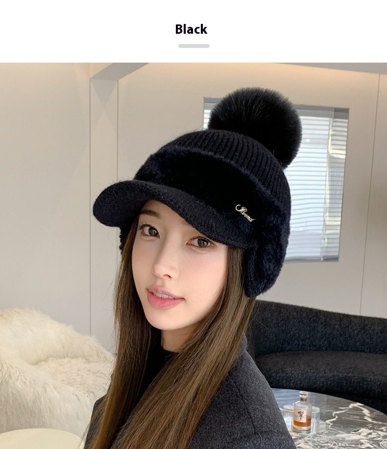 Winter New Spliced Mink Fur Ear Protection Rabbit Fur Baseball Cap For Children Fashionable And Versatile Solid Color Simple Wool Ball Knitted Cap_voghion.com