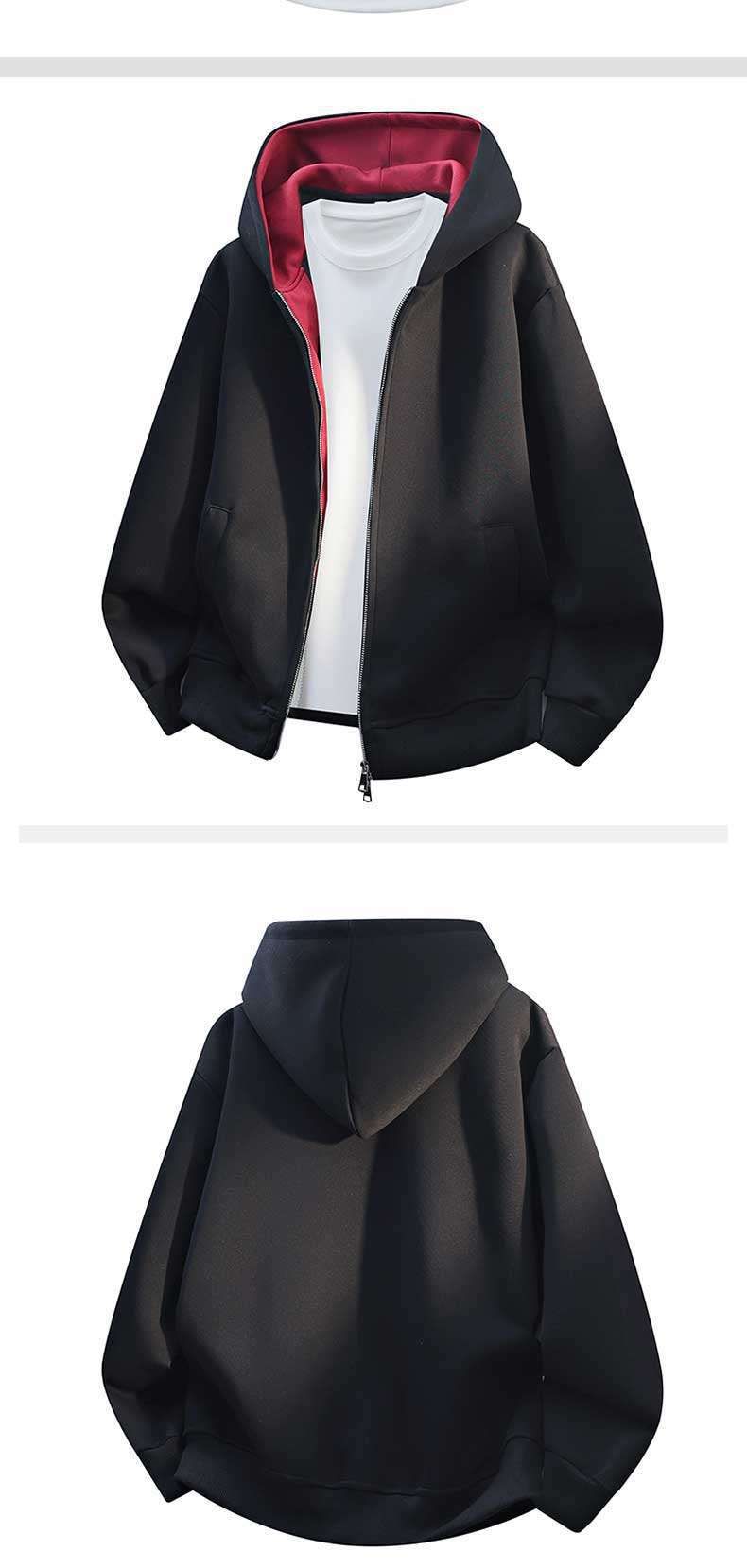 Men's Double Zipper Hooded Sweatshirt, Color Block Pullover, Casual Jacket For Fall & Winter, Plus Size, Unisex Style (White, Grey, Black, Navy)_voghion.com