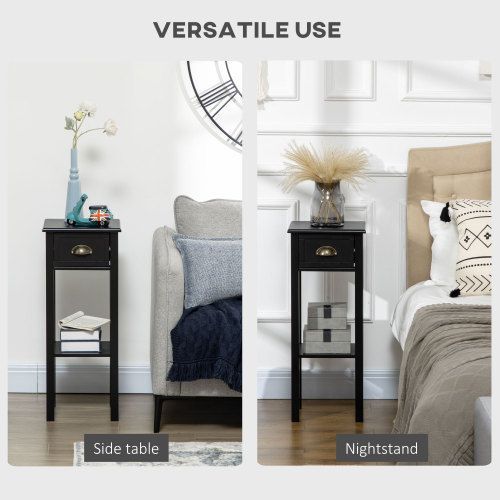 HOMCOM 29" 2-Tier Side Table With Drawer Shelf, End Table For Living Room, Black_voghion.com