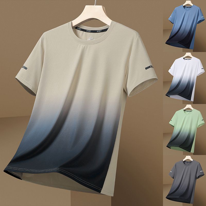 Unbeatable Quality Short Sports For Men, Double Open Round Neck Quick Drying Top, Gradient Loose Short Sleeved Ice Silk T-shirt_voghion.com