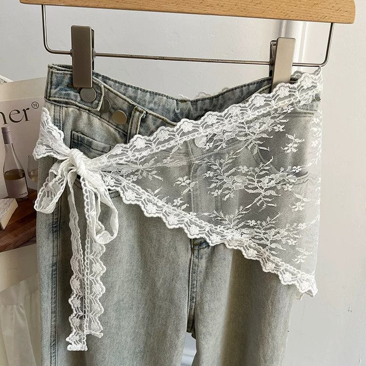 Kore İlkbahar/Yaz Modası Çok Yönlü Dantel Fiyonk Patchwork Kravat Dekorasyonu Üçgen Önlük_voghion.com