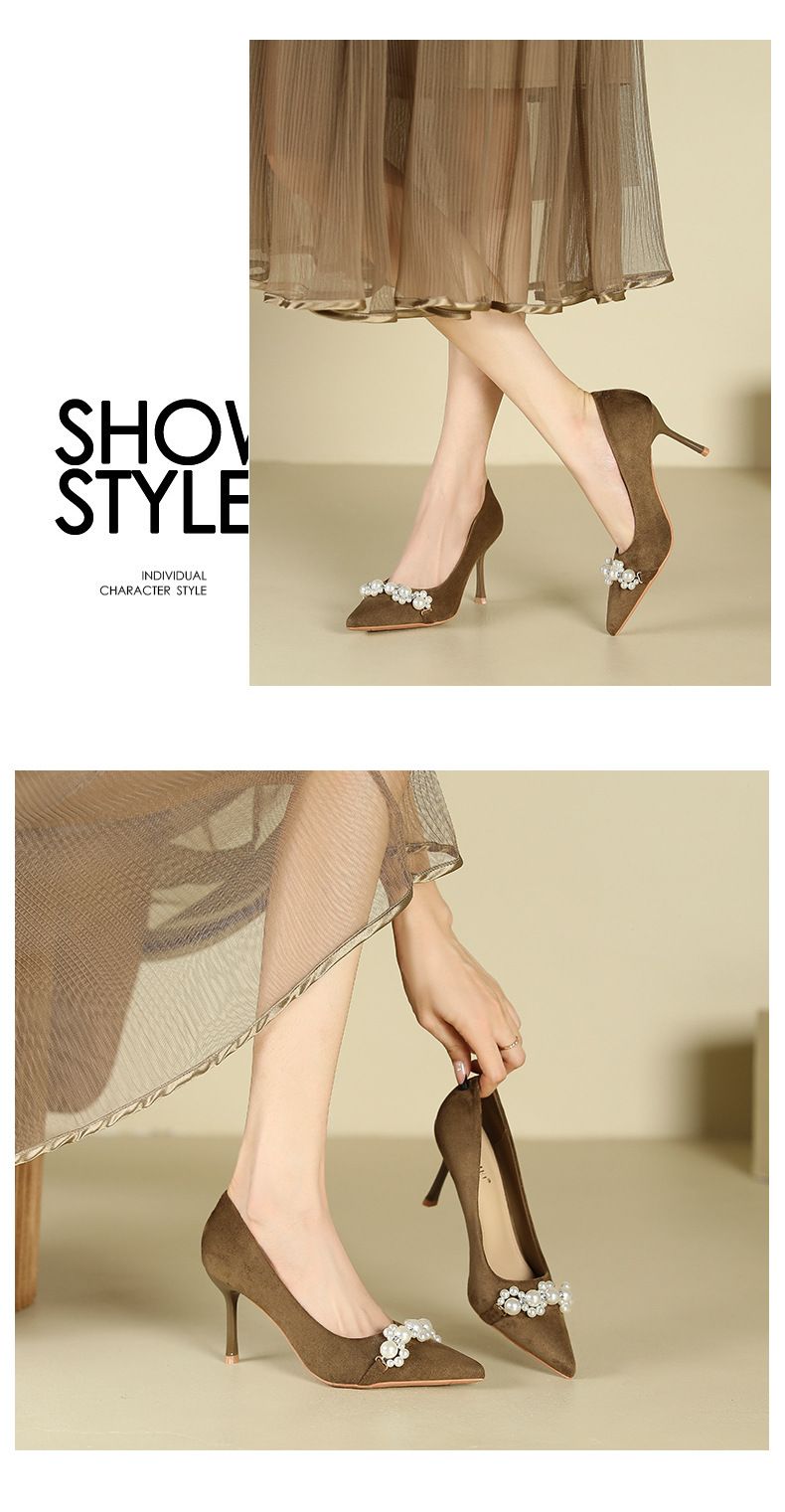 811-B7 French Style Pointed Toe Heels For Women, Stiletto Pearl Single Shoes, Elegant Socialite Solid Color Ultra High_voghion.com