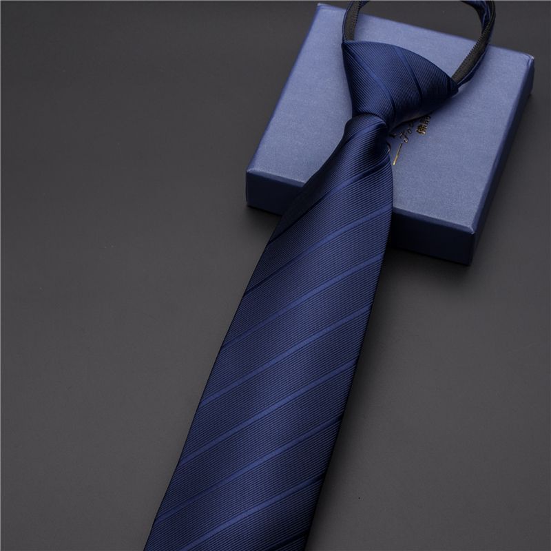 Unisex Black men's tie Striped Blue Business tie Lazy zip tie_voghion.com