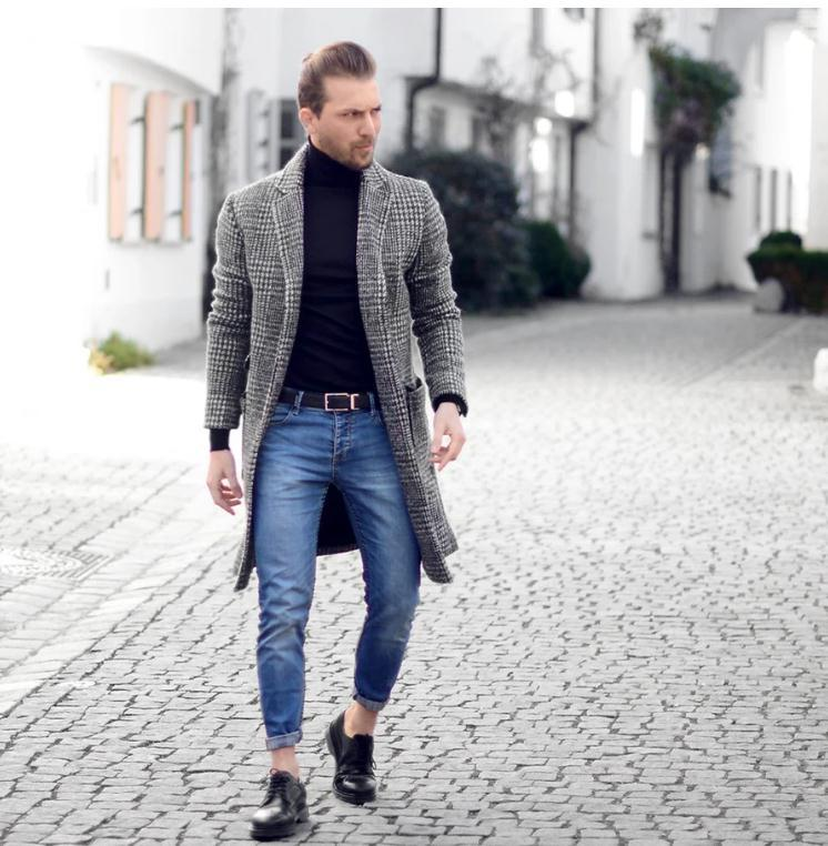 Pánská bunda Houndstooth střední délky Pánská bunda_voghion.com