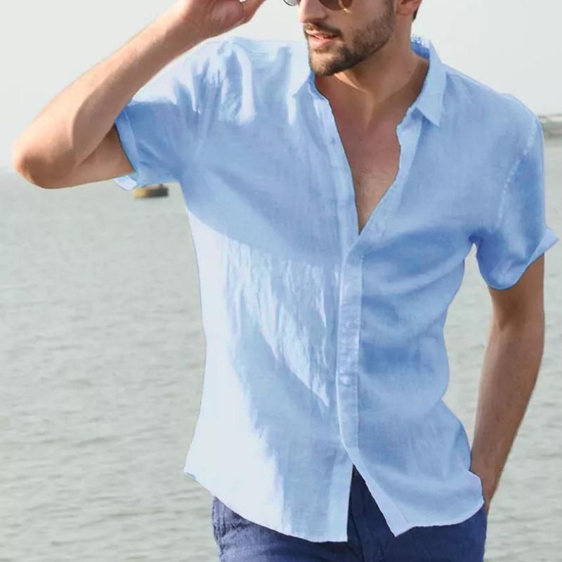 Unbeatable Quality 2024 Summer Short Sleeved Casual Cardigan Men's Solid Color Shirt_voghion.com