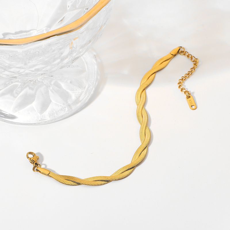 Modieuze en minimalistische vergulde roestvrijstalen armband, damesarmband met dubbele kruisslangketting_voghion.com