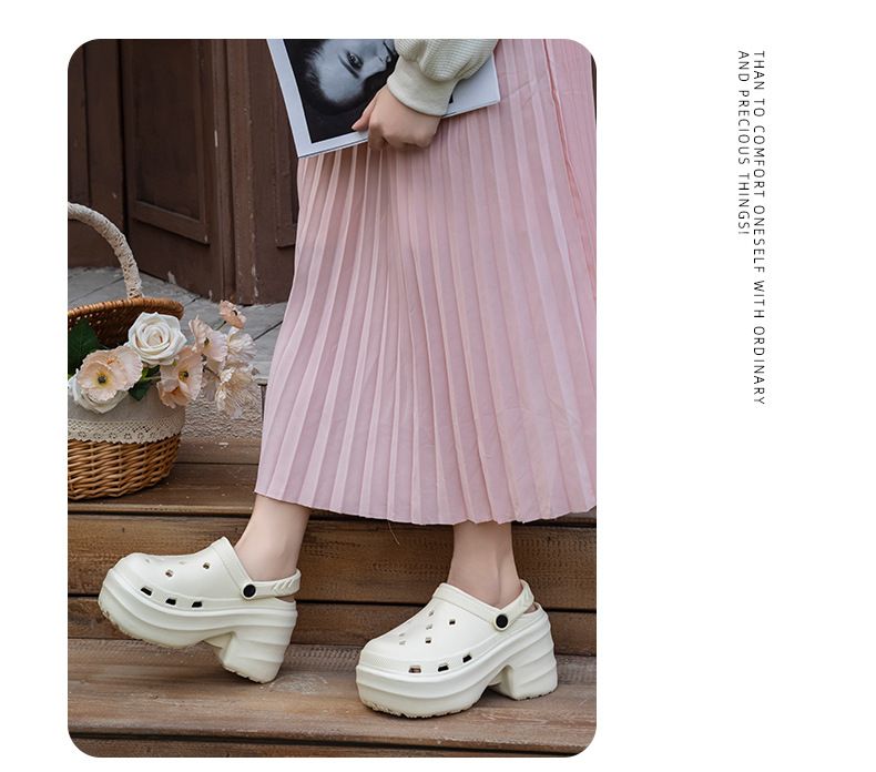 High heeled hole shoes for women in summernon slip and deodorant thick soles, height enhancing fashion, advanced EVA two wear ins closed toe slippers_voghion.com