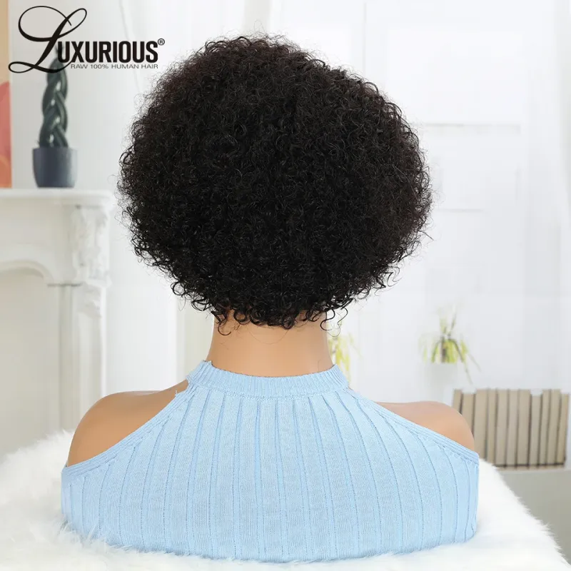 Brazilian Curly Human Hair Wigs With Bang Short Pixie Cut Bob Wig 150% Density_voghion.com