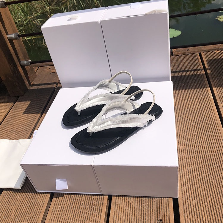 Fårskinnsversion ~ 2023 sommarnya flip-flop sandaler dam platta satin läder sandaler dam skor fiskbenshalvbricka_voghion.com