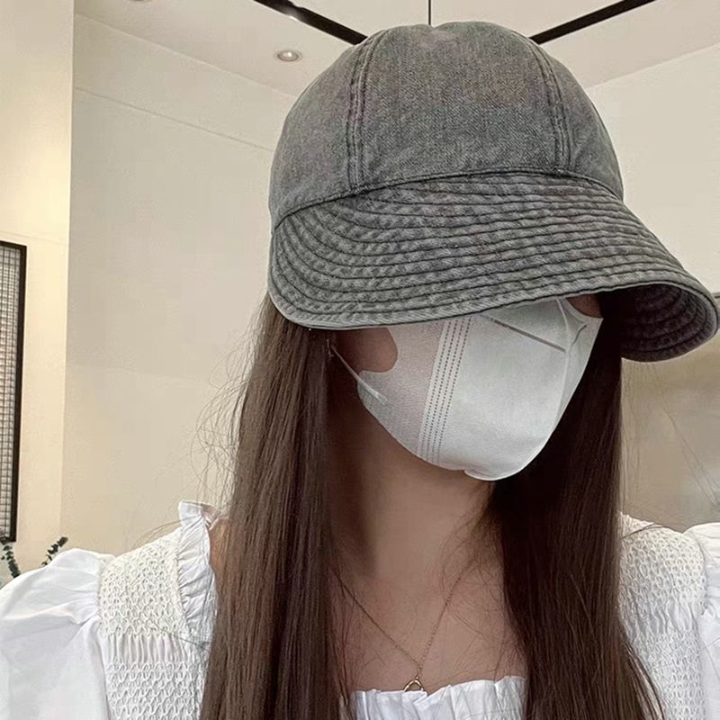 New Arrivals Summer Denim Bucket Foldable Wide Brim Visors Women Solid Color Soft Outdoor Sports Running Sun Hat Snapback Cap_voghion.com
