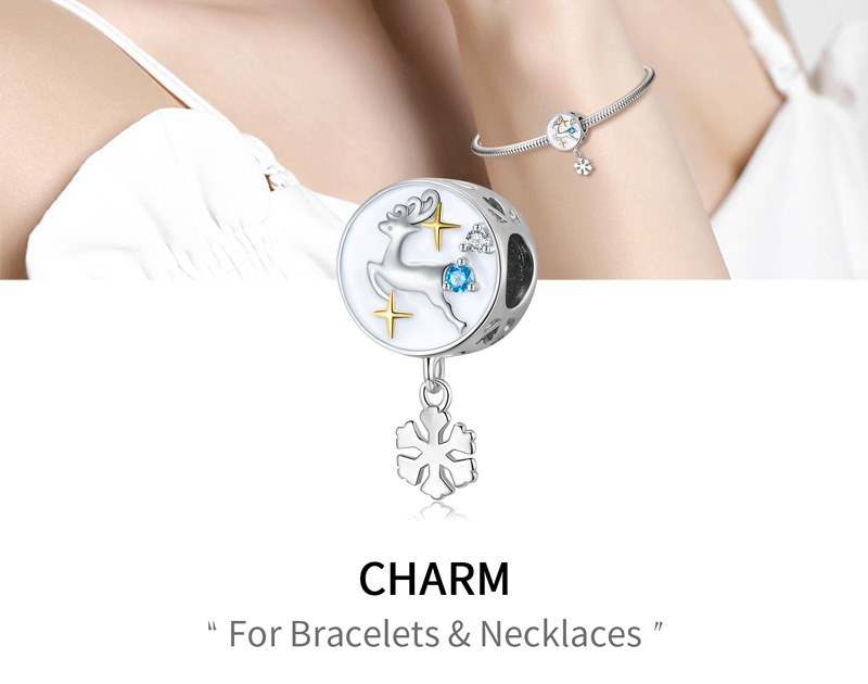 Diy Anhänger Weihnachten Schneeflocke Elch Perlen Weihnachtsserie Silber Perlen Halskette Armband DIY Zubehör_voghion.com