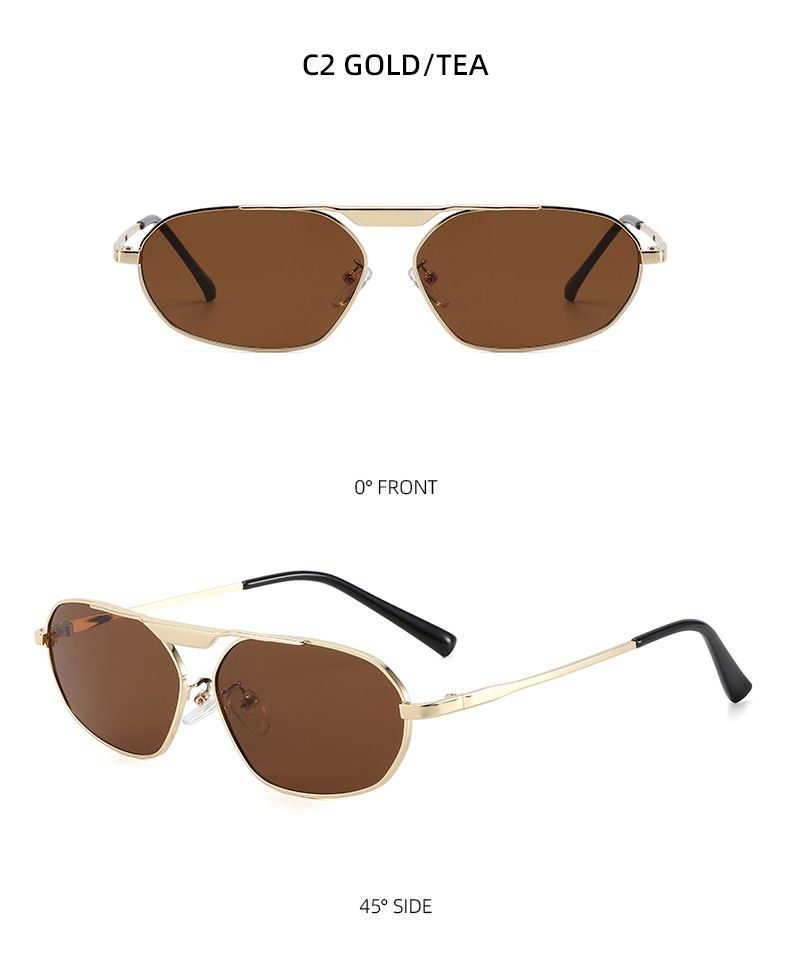 Metal Single Beam Large Frame Polygonal Sunglasses For Women Retro Simple European And American Ins Street Shooting Beach Sunshade Sunglasses Trend_voghion.com