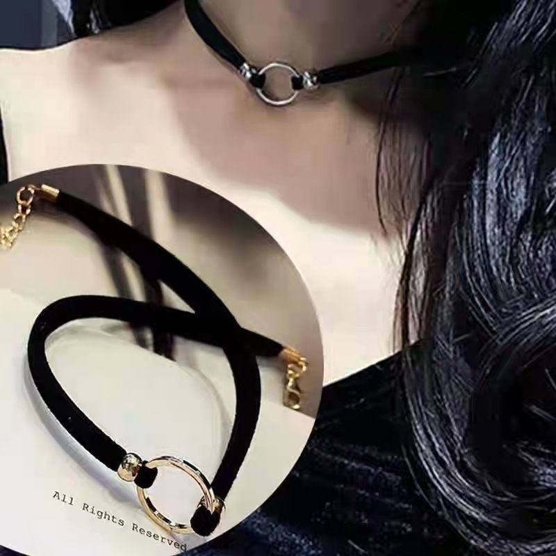 Collana con catena a clavicola a forma di cigno con nastro nero, stile coreano e giapponese, da donna, elegante collana girocollo a cerchio rotondo._voghion.com