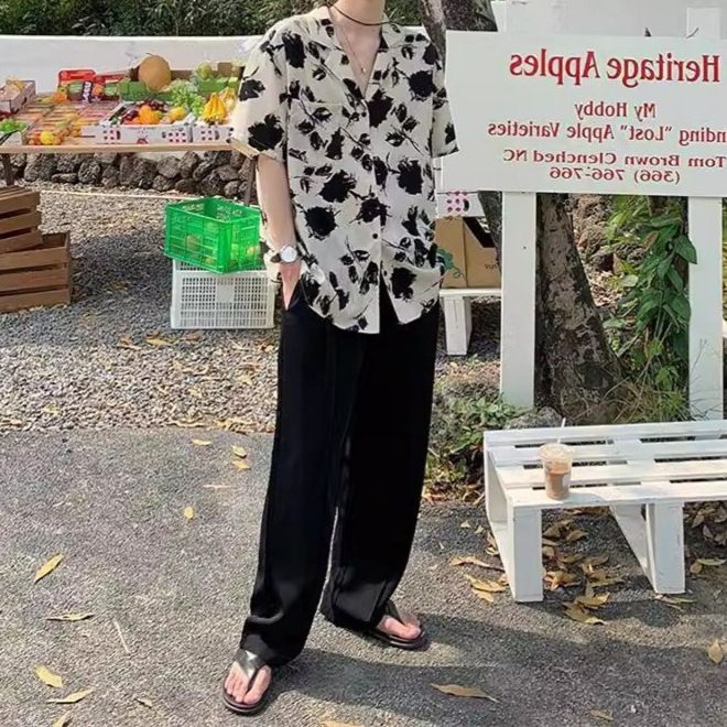 Camicia da spiaggia ampia con colletto cubano, stile estivo, di qualità imbattibile, a maniche corte, floreale, per uomo e donna, stile coreano vintage._voghion.com