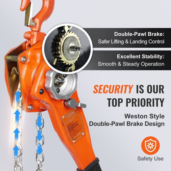 Manual Lever Chain Hoist, 3/4 Ton 1650 Lbs Capacity 10 FT Come Along, G80 Galvanized Carbon Steel With Weston Double-Pawl Brake, Auto Chain Leading_voghion.com