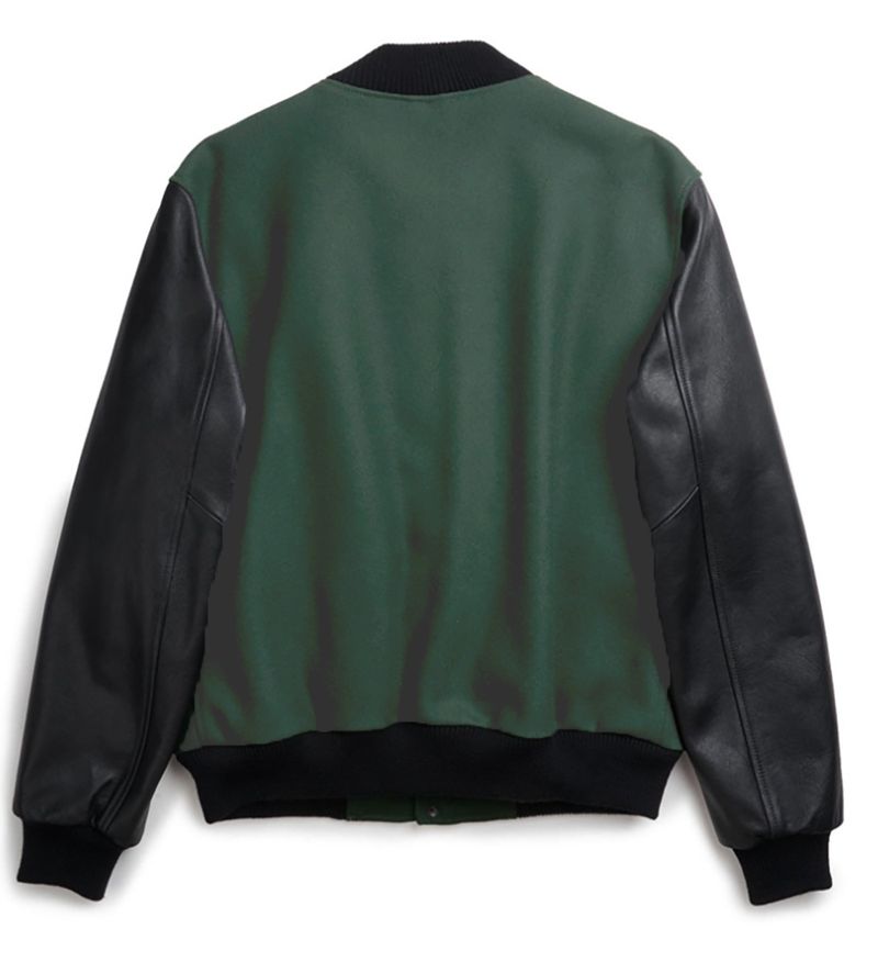 Chaqueta de béisbol con mangas de PU para hombre: abrigo ajustado de mezcla de lana con cuello con muescas y bolsillos laterales (azul marino, verde y amarillo, tallas S-XXL)_voghion.com