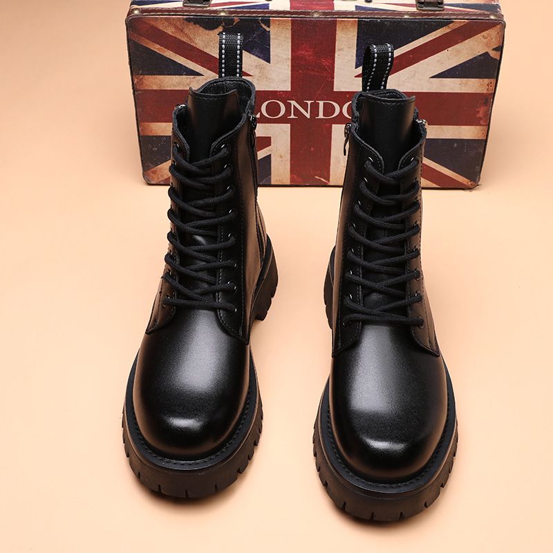 Martin Boots Herren Low-Top Retro Style Leder Dickbesohlte Erhöhung Lokomotive Werkzeug Kurze Stiefel_voghion.com