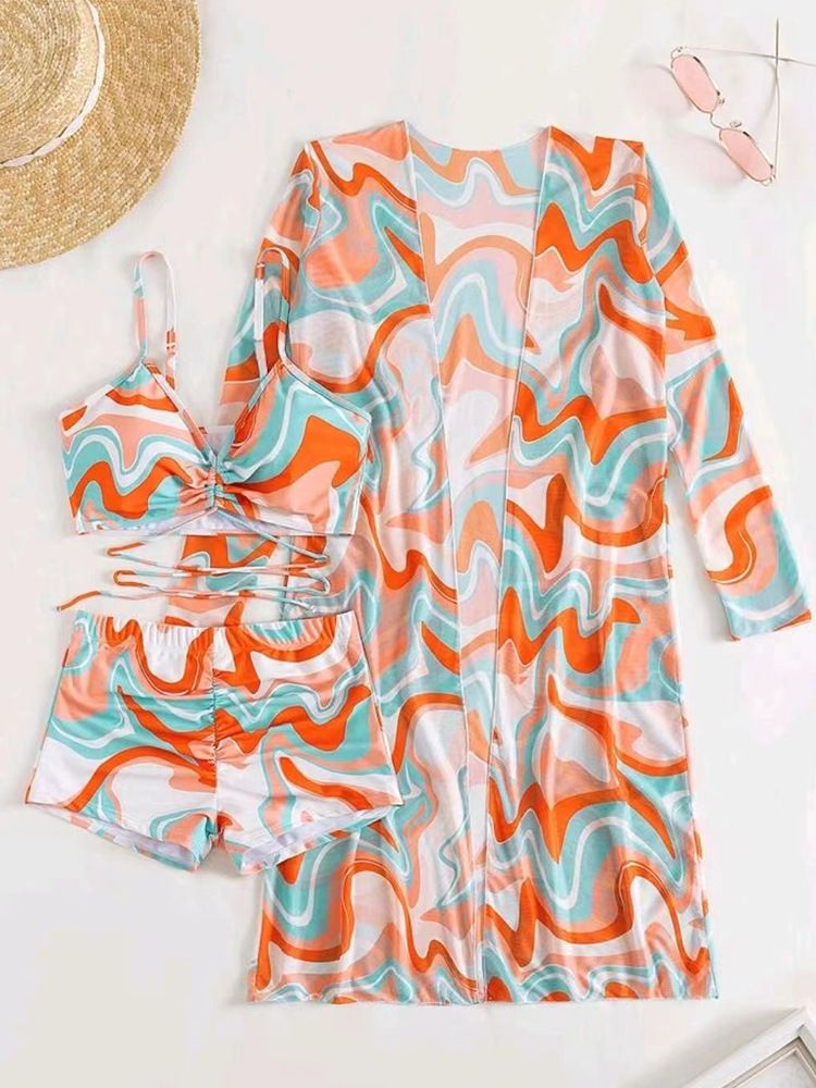 Maillots de bain imprimé trois pièces Bikini col sexy Bikini jupe longue femme maillot de bain fendu_voghion.com