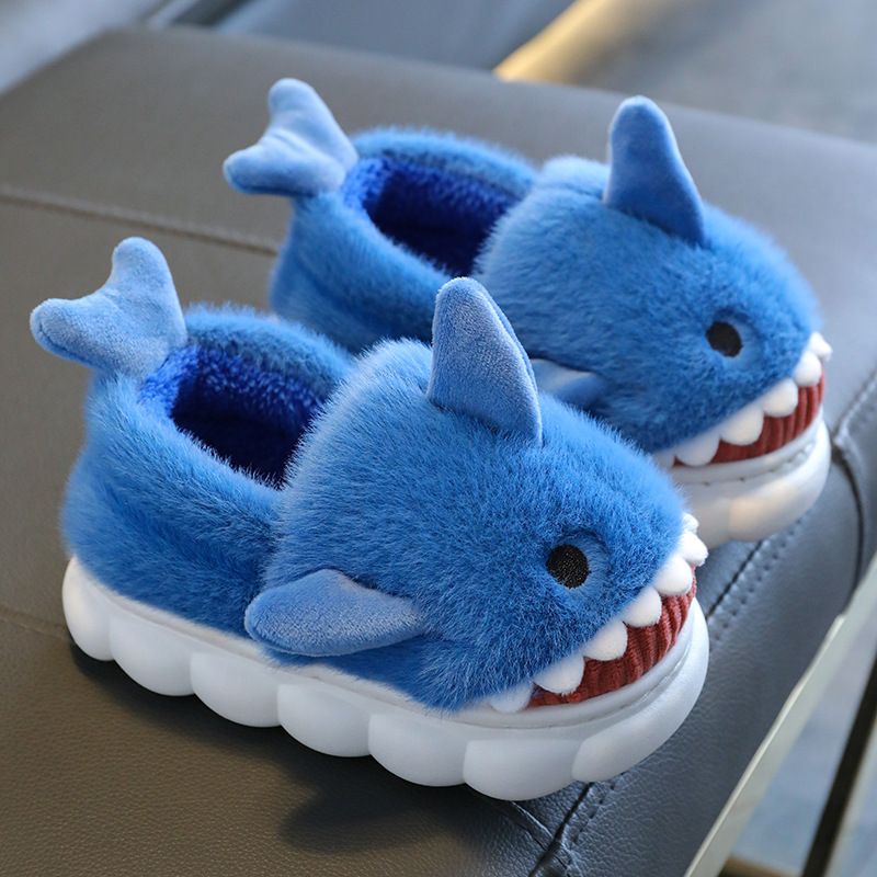 Cartoon Shark Cotton Boys Indoor Home Soft Bottom con calore vellutato, bambini di taglia media e grande antiscivolo, per bambini_voghion.com