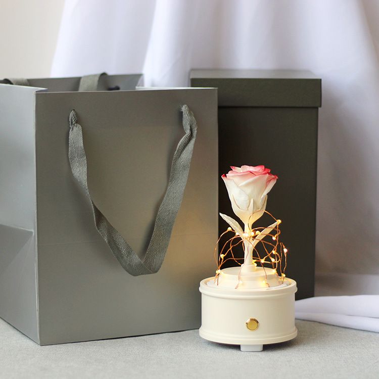 Preserved Rose Bluetooth Speaker-Real Flower/Retro Wood|With LED Light/Nightlight|Valentine's Day/Birthday Gift For Her_voghion.com