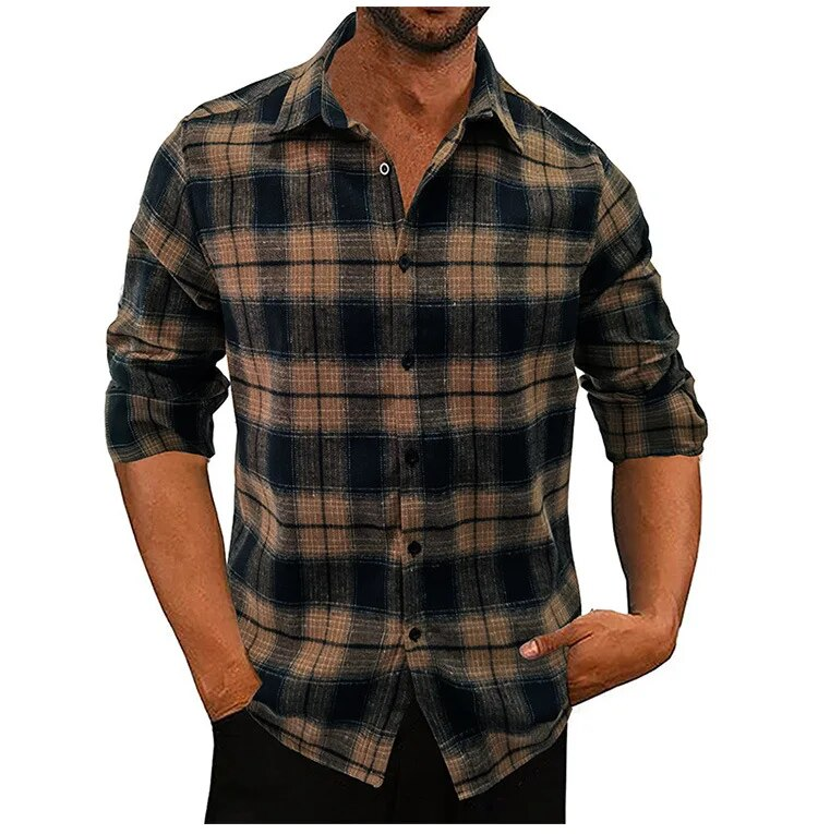 Frühling Herbst Neue Flanell Langarm Kariertes Hemd Männer Casual Lose Einreiher Revers Hemd Männlich Kostenloser Versand Artikel Für männer_voghion.com