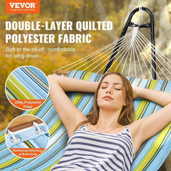 Double Quilted Fabric Hammock Two Person Hammock With Stand 480lb Capacity_voghion.com